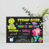 Mermaid und Dinosaurier Einladung zum Geburtstag G (Stehend Vorderseite)