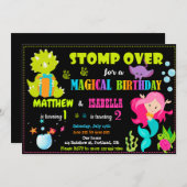 Mermaid und Dinosaurier Einladung zum Geburtstag G (Vorne/Hinten)