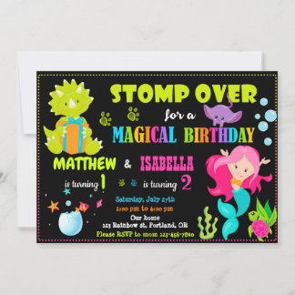 Mermaid und Dinosaurier Einladung zum Geburtstag G