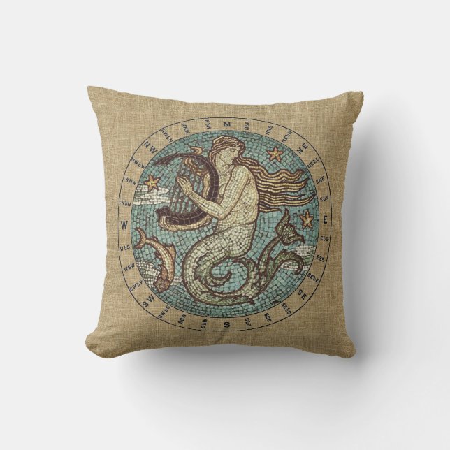 MERMAID UND KOMPASS AUSSENPILLOW - 16" Quadrat Kissen (Vorderseite)