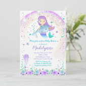 Mermaid und Narwhal Babydusche Einladung (Stehend Vorderseite)