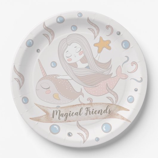 Mermaid und Narwhal Custom Party Paper Teller (Vorderseite)