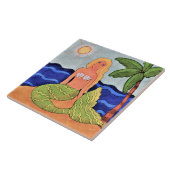 Mermaid und Palm Tree Abstrakte digitale Malerei Fliese (Seite)