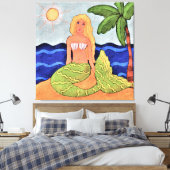 Mermaid und Palm Tree Abstrakte digitale Malerei Leinwanddruck (Insitu (Schlafzimmer))