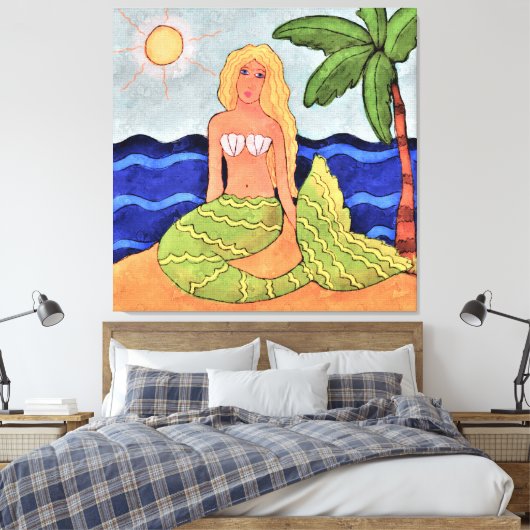 Mermaid und Palm Tree Abstrakte digitale Malerei Leinwanddruck (Insitu (Schlafzimmer))