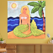 Mermaid und Palm Tree Abstrakte digitale Malerei Leinwanddruck (Insitu (Wohnzimmer))