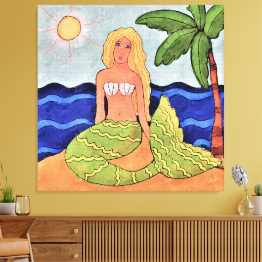 Mermaid und Palm Tree Abstrakte digitale Malerei Leinwanddruck (Insitu (Wohnzimmer))