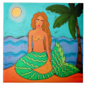 Mermaid und Palm Tree Abstrakte Kunst Fliese (Vorderseite)