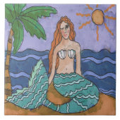 Mermaid und Palm Tree Abstrakte Kunst Fliese (Vorderseite)