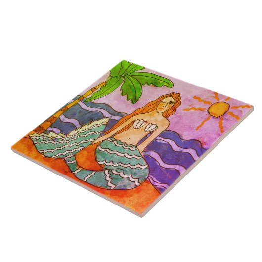 Mermaid und Palm Tree Abstrakte Kunst Fliese (Seite)