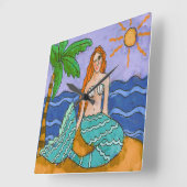 Mermaid und Palm Tree Abstrakte Kunst Quadratische Wanduhr (Winkel)