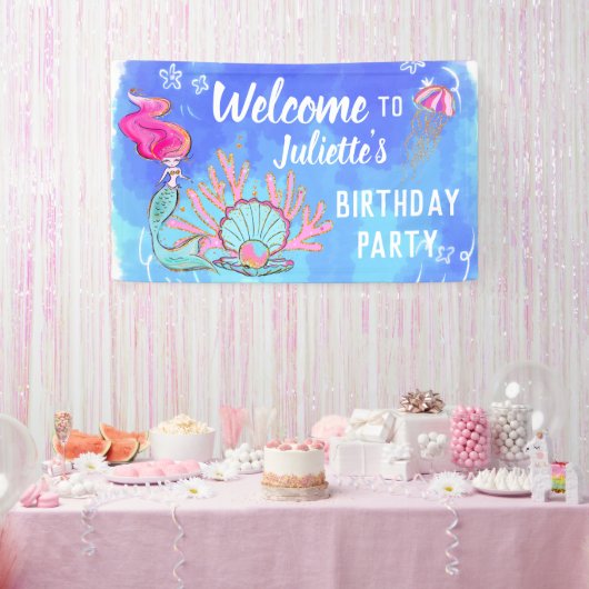 Mermaid und Pearl Clam Birthday Banner (Party)