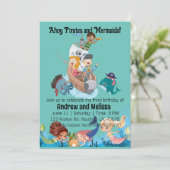 Mermaid und Pirate Birthday Einladung (Stehend Vorderseite)