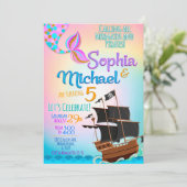 Mermaid und Pirate Birthday Party Einladung (Stehend Vorderseite)