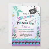 Mermaid und Pirate - Einladung zum Geburtstag Lila (Vorderseite)
