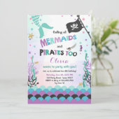 Mermaid und Pirate - Einladung zum Geburtstag Lila (Stehend Vorderseite)