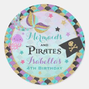 Mermaid und Pirate Gastgeschenk Aufkleber Siegel