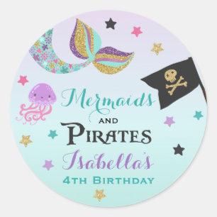 Mermaid und Pirate Gastgeschenk Aufkleber Siegel
