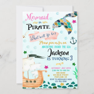 Mermaid und Pirate Geburtstagseinladung Boy Girl Einladung