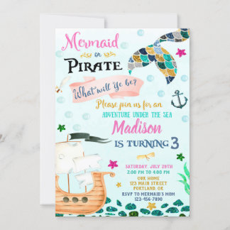 Mermaid und Pirate Geburtstagseinladung Boy Girl Einladung