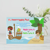 Mermaid und Pirate Twins Joint Birthday Party Einladung (Stehend Vorderseite)