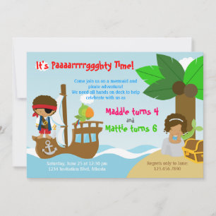 Mermaid und Pirate Twins Joint Birthday Party Einladung