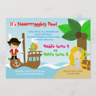 Mermaid und Pirate Twins Joint Birthday Party Einladung