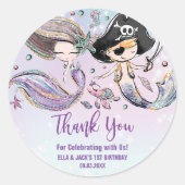 Mermaid und Pirate Under Sea Birthday Gefallen Runder Aufkleber (Vorderseite)