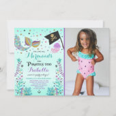 Mermaid und Pirate zum Geburtstag Einladung (Vorderseite)