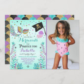 Mermaid und Pirate zum Geburtstag Einladung (Vorne/Hinten)