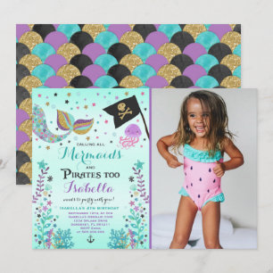 Mermaid und Pirate zum Geburtstag Einladung