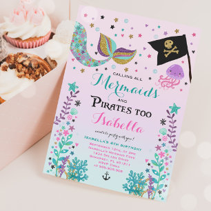 Mermaid und Pirate zum Geburtstag Einladung