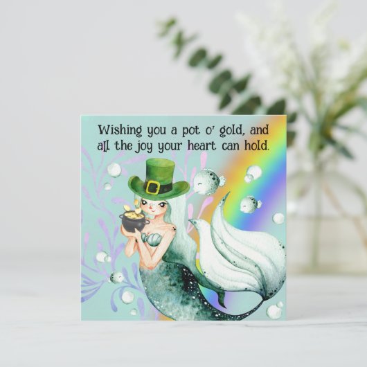 Mermaid und Pot o' Gold St. Patrick's Day Card (Stehend Vorderseite)