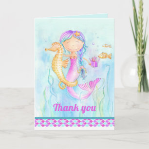 Mermaid und Seepferd whimsy Aquarell vielen Dank Karte