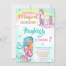 Mermaid und Unicorn Einladung zum Geburtstag Girl 
