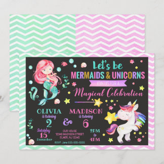 Mermaid und Unicorn Joint Birthday Einladung