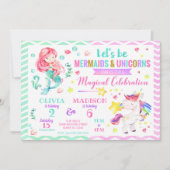 Mermaid und Unicorn Joint Birthday Einladung (Vorderseite)
