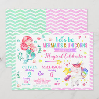 Mermaid und Unicorn Joint Birthday Einladung