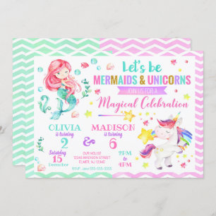 Mermaid und Unicorn Joint Birthday Einladung