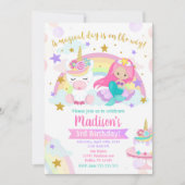 Mermaid und Unicorn Magical Birthday Einladung (Vorderseite)