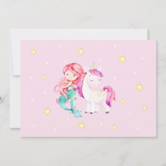 Mermaid und Unicorn Magical Birthday Einladung (Rückseite)