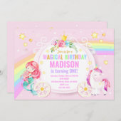 Mermaid und Unicorn Magical Birthday Einladung (Vorne/Hinten)