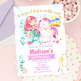 Mermaid und Unicorn Magical Birthday Einladung