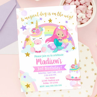 Mermaid und Unicorn Magical Birthday Einladung