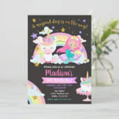 Mermaid und Unicorn Magical Birthday Einladung (Stehend Vorderseite)