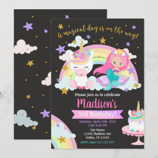 Mermaid und Unicorn Magical Birthday Einladung