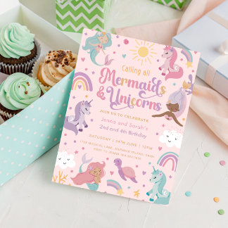 Mermaid und Unicorn zum Geburtstag - sofortige Ein Einladung