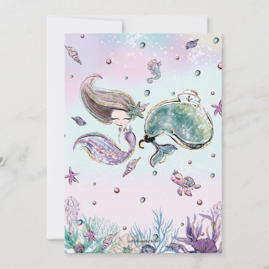 Mermaid und Whale Pirate Twins Joint Birthday Pool Einladung (Rückseite)