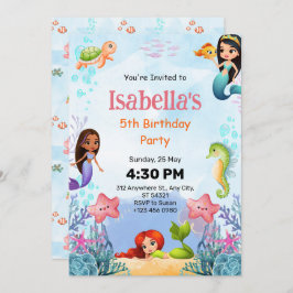 Mermaid Under Sea 5th Birthday Party Einladung