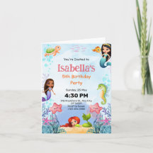 Mermaid Under Sea 5th Birthday Party Faltcard